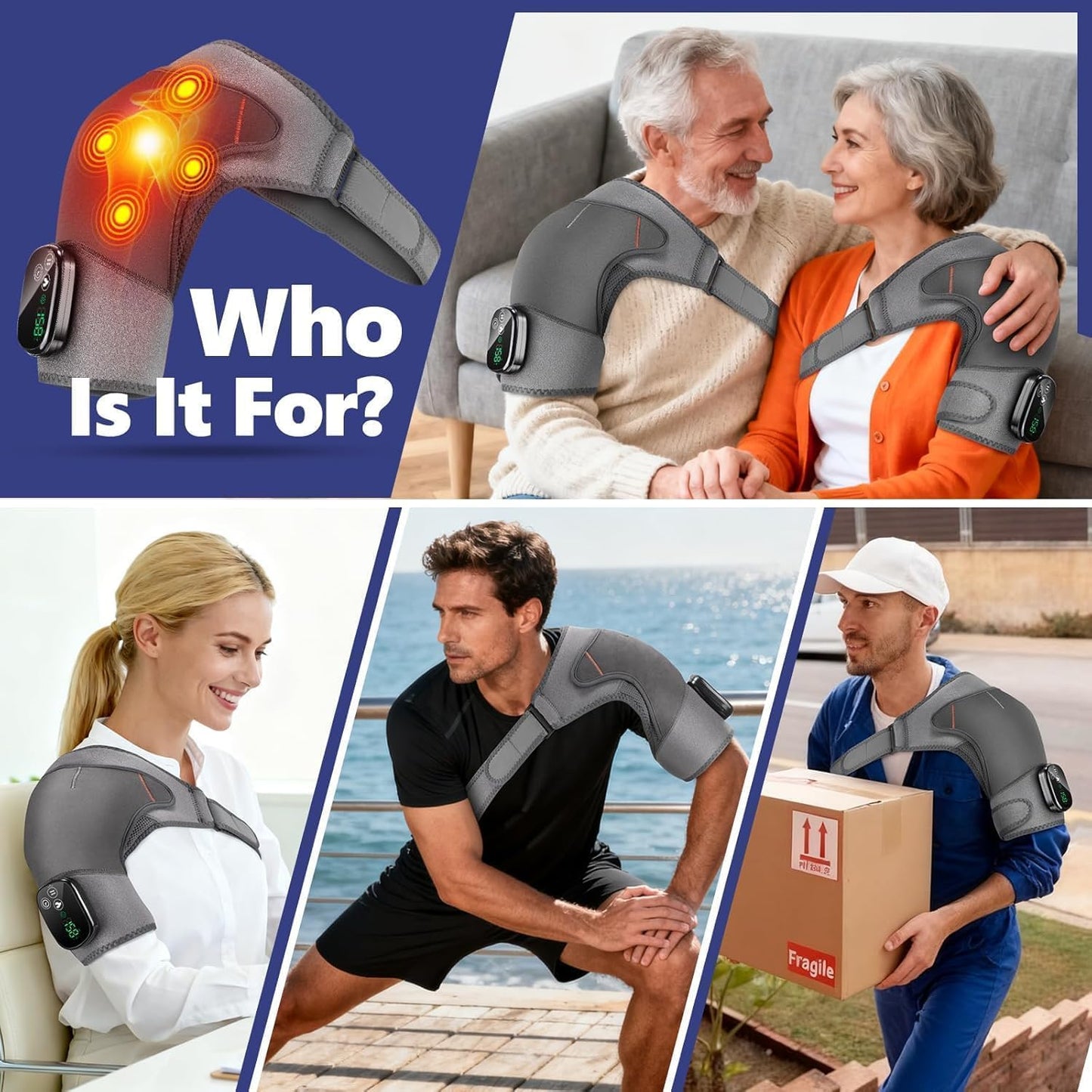 Cordless Shoulder Heating Pad with Massage for Pain Relief Deep Tissue | Enlarged Shoulder Massager, 5 Temperature and 3 Timer Settings, 5 Massage Modes Heated Shoulder Wrap for Women and men