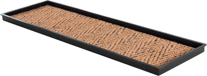 Anji Mountain Heavy Duty Waterproof Rubber Shoe Storage Mat Organizer/Boot Storage Tray Multi Use For Entryway with Coir, Tan Insert, Fits 2 Pair (24.5" Wide)