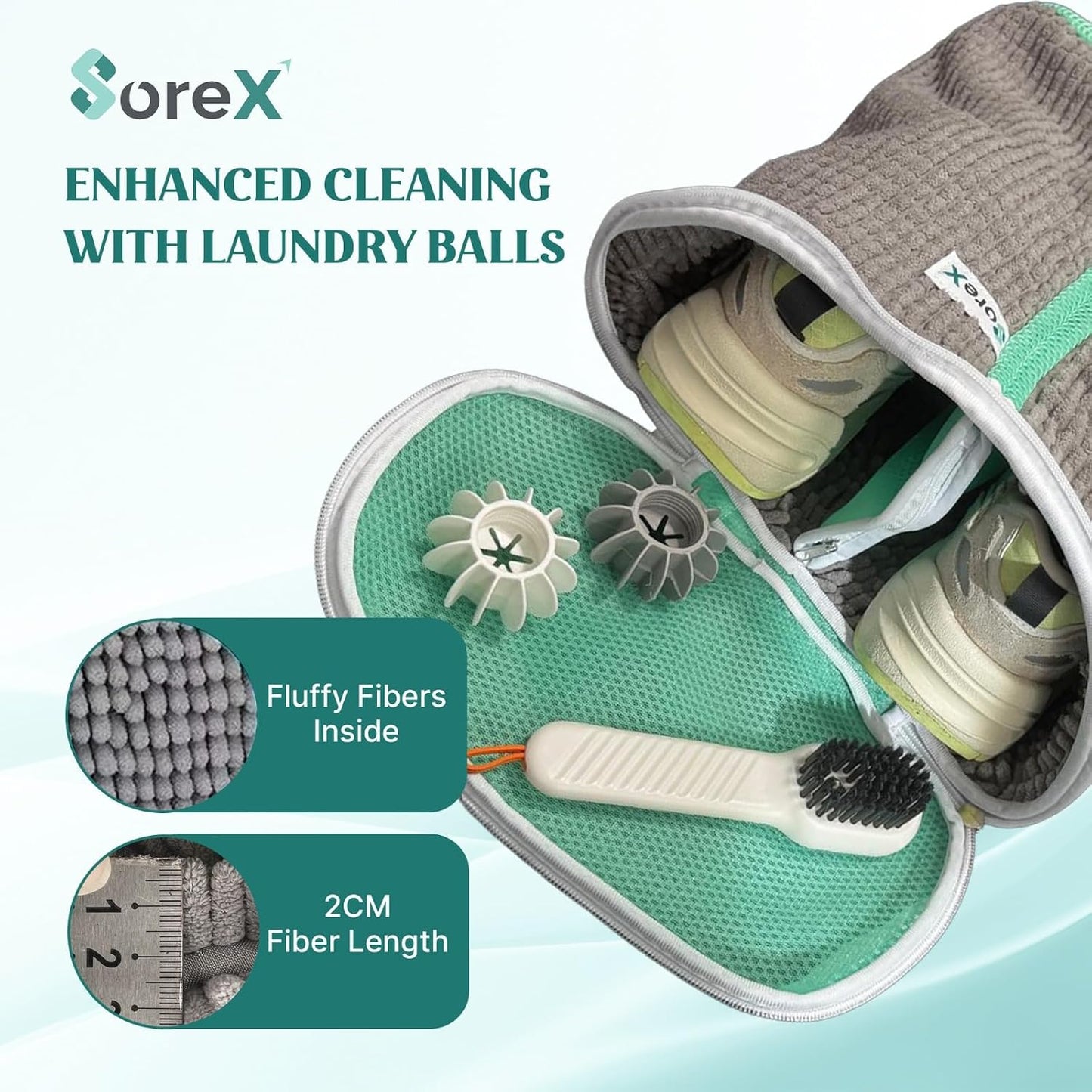 Shoe Washing Machine Bag with Zippered Pocket | Durable Mesh Sneaker Laundry Bag with 2 Laundry Balls & Shoe Washing Brush, Heavy Duty Zipper, No Color Transfer (White)