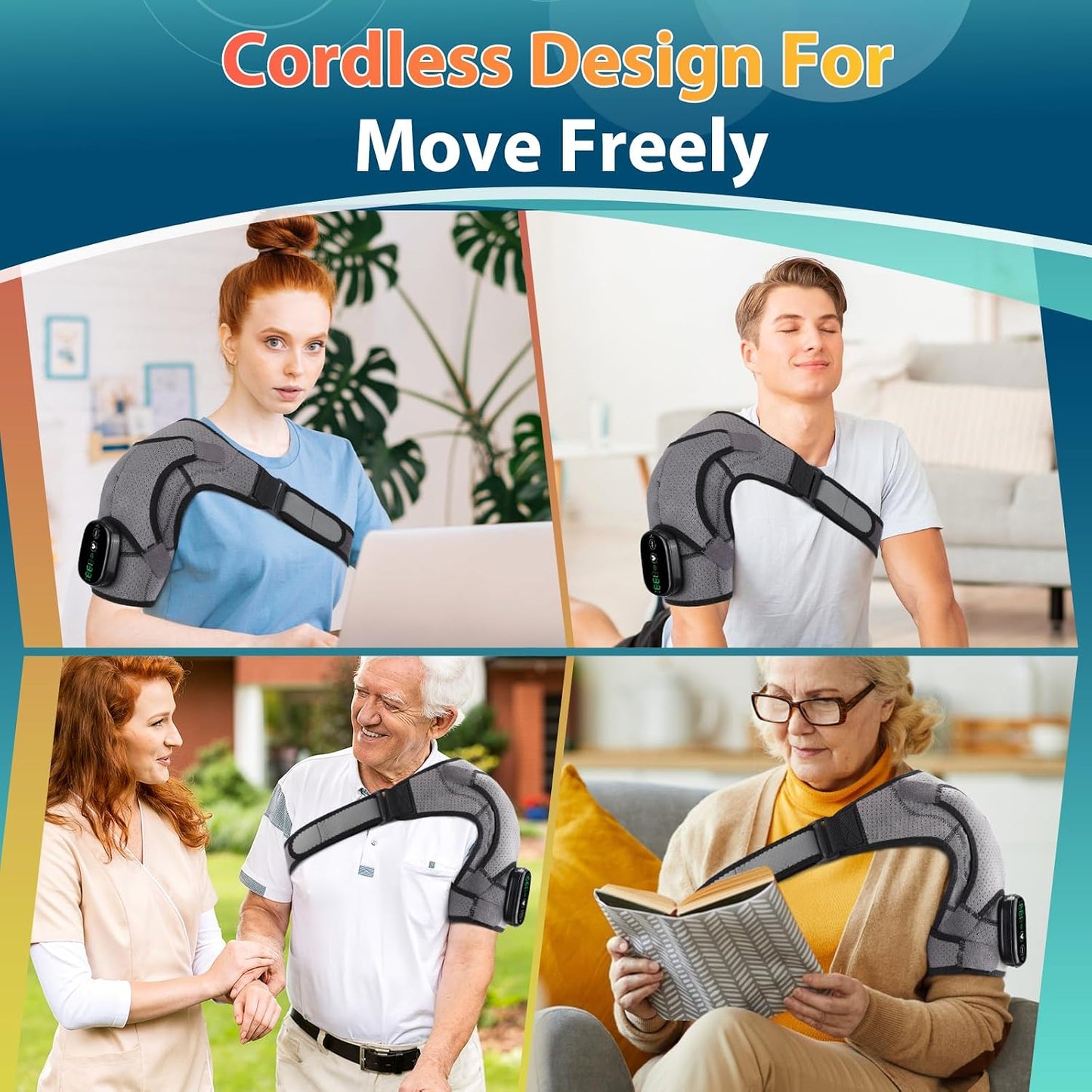 Cordless Portable Shoulder Heating Pad & Massager, Heating Vibration Shoulder Wrap, Shoulder Brace for Pain Relief, Rotator Cuff Support for Men & Women, Black