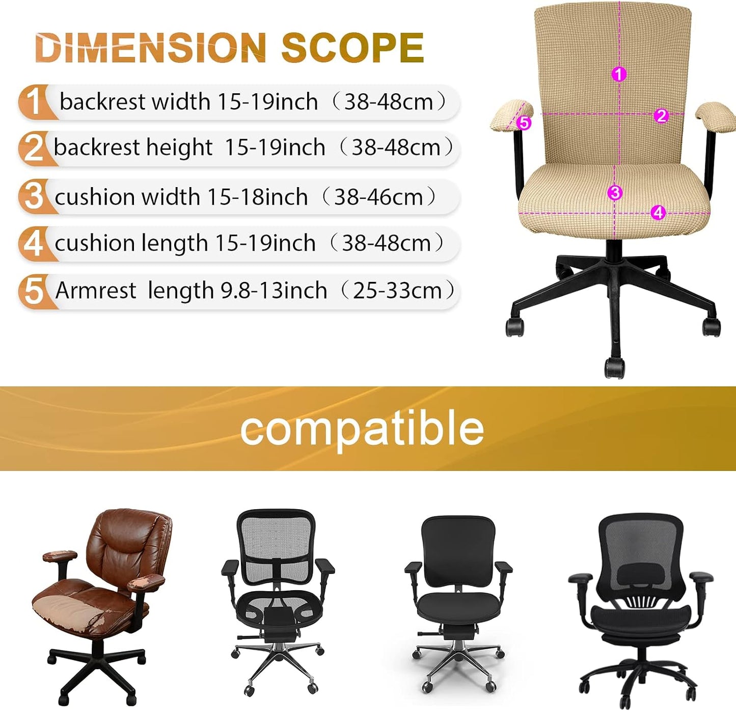 Tallew 4 Pcs Office Chair Covers Set Computer Universal Protective Stretchable Chair Seat Covers Desk Armrest Slipcovers Pads Office Cushion Backrest for Rotating (XL,Silver Gray)