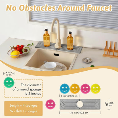 Faucet Mat for Kitchen Sink, 18" Wide Diatomite Fast Drying Stone Tray, Super Absorbent, Prevents Moisture Buildup, Faucet Water Splash Guard for Bathroom Counter, Sink Protector Gift for Mom, White