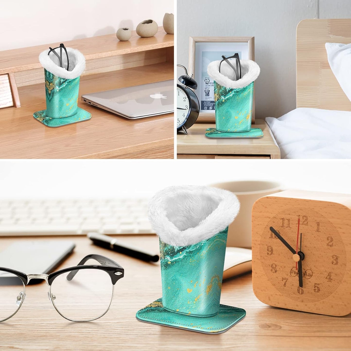 FINTIE Plush Lined Eyeglasses Holder, Glasses Stand Case For Nightstand | Soft Plush Lining, Bedside Eyeglasses Holder, Office Desktop Organizer, Small Item Storage, Anti-Scratch - Colors B
