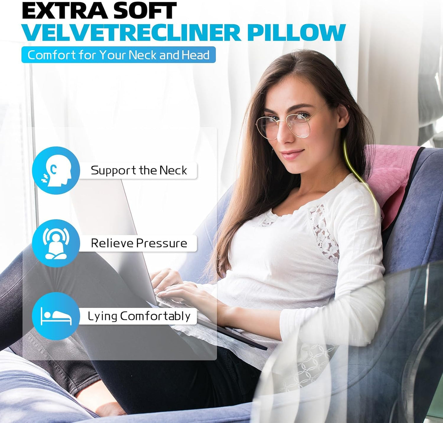 Recliner Head Pillow for Neck, Recliner Pillow for Headrest, Sofa, Chair | Breathable Velvet Cover, Plush Fill; Recliner, Sofa, Office Chair; Adjustable, Non-Slip, Ergonomic; OEKO-TEX Certified