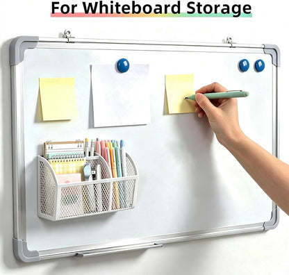 Magnetic Pencil Holder, Magnetic Organizer for Locker Accessories, Black | Mesh Marker Holder with Strong Magnets and 3 Compartments for Whiteboards Refrigerators and Magnetic Lockers