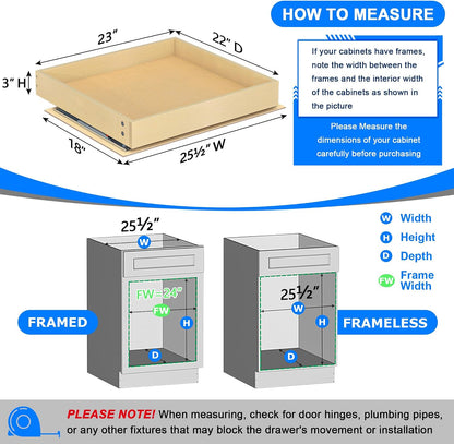 WelFurGeer Soft Close Pull Out Cabinet Organizer, 26" W x 22" D Pull Out Drawer for Cabinet, Bottom Mount Pull Out Drawers for Kitchen Cabinets, Smooth Slide-Out Shelves for Home Kitchen Organization