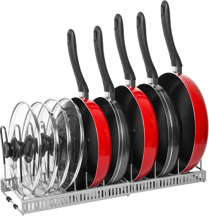 ROOHUA Pot and Pan Lid Organizer Rack for Under Cabinet, 12"-23" Expandable | 10 Adjustable Dividers, Holds Pan Lids, Cookware & Bakeware, Creates Tidy Cabinet Storage, Durable Metal, Bronze