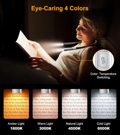 Gritin Book Light, Eye Caring 4-Color&5-Brightness Neck Light Reading Light | Stepless Dimming, 30-min Timer, 80+ Hrs Runtime, Bendable Round Neck Design, Lightweight for Reading, Knitting, Repairing