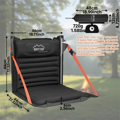 Stadium Seats with Back Support Inflatable Portable Folding Seat | Waterproof Cushion with Backrest for Sports Events Stadium and Camping, Black Heated Version
