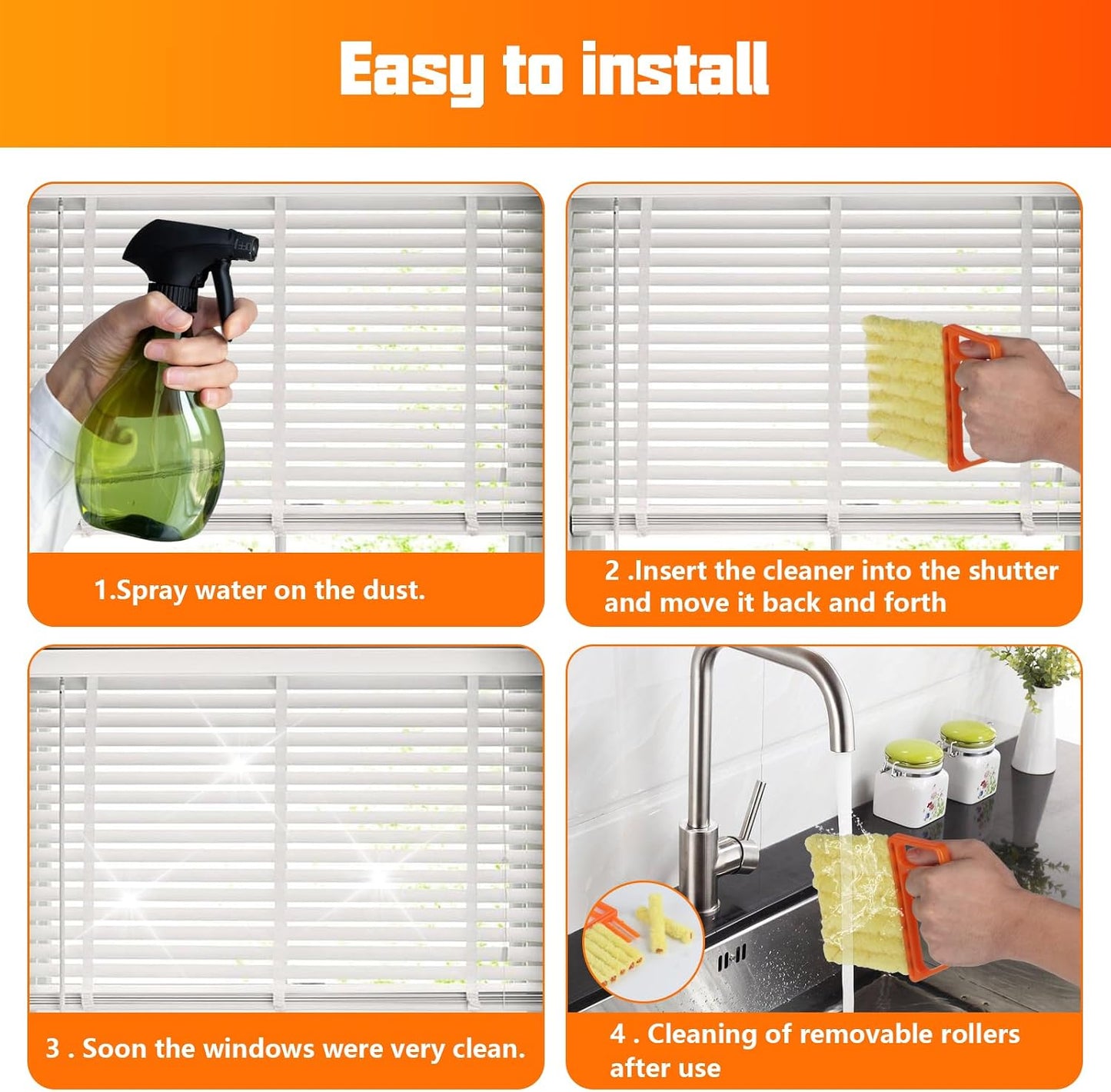 4 Pcs Window Venetian Blind Cleaner Duster Tool Set with 7 Fingers | Washable Microfiber for AC vents, Car Vents, Fans, Louvers. Reusable Design. Includes 4 Extra Cover