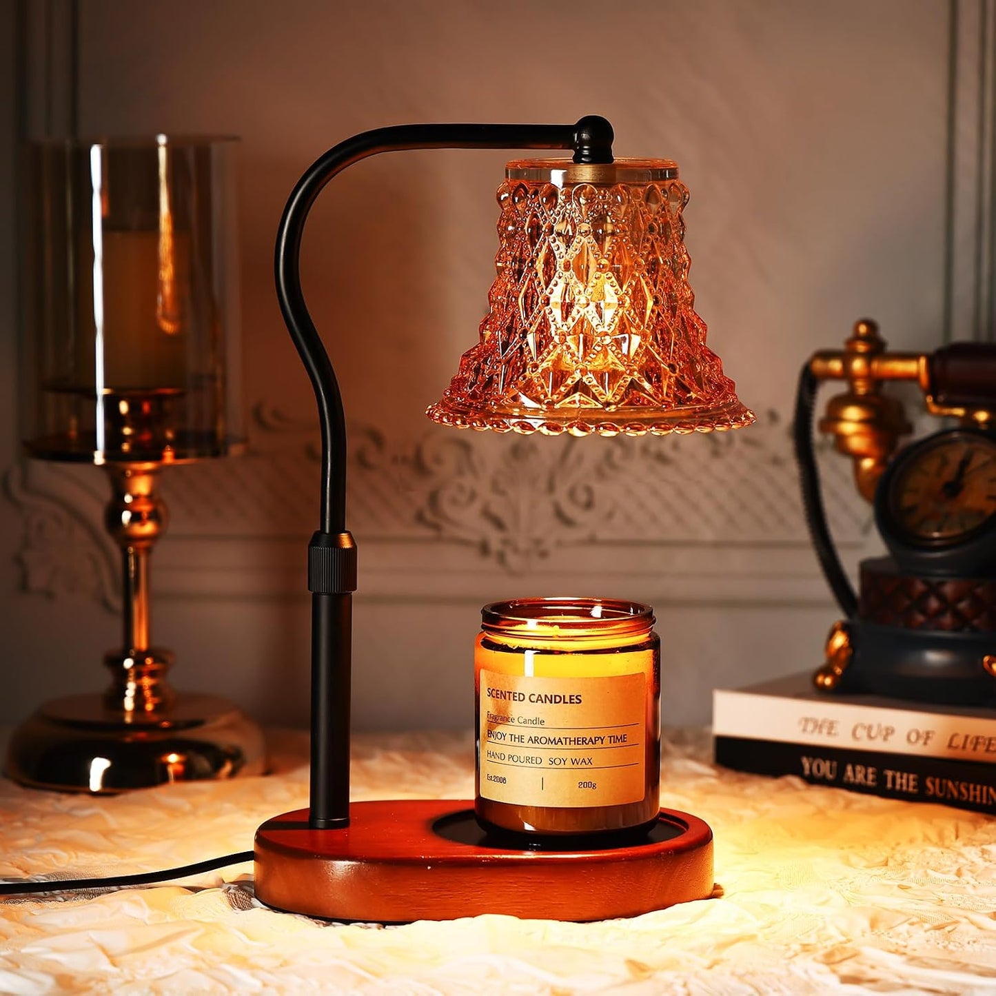 Candle Warmer Lamp with Candle Melter, Electric Candle Lamp Warmer, with Timer & Dimmer Height Adjustable Scented Candles, Mother's Day Christmas Gift for Mom, Candle Warmer Lamp Bulbs for Home Deco