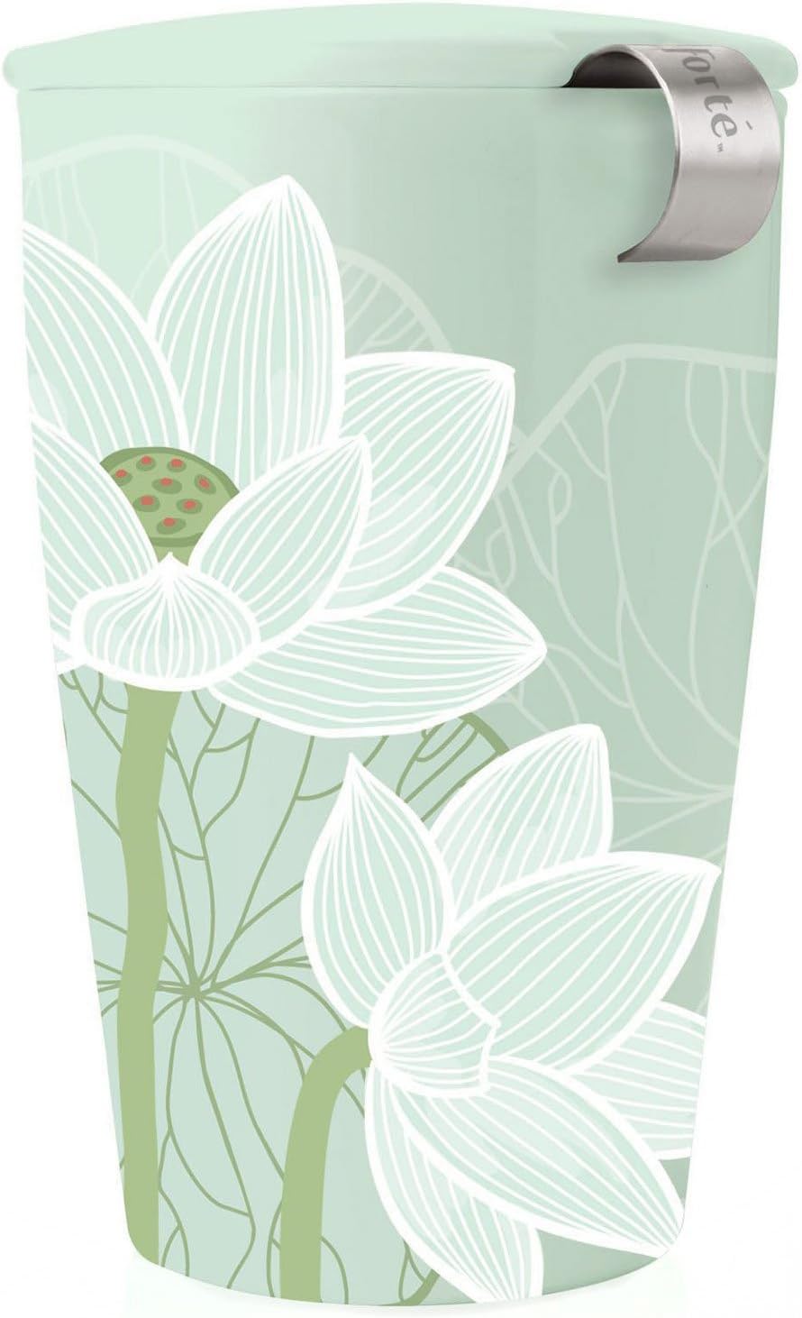 Tea Forte Double-Walled Ceramic Kati Cup, Noir, 12 oz | Insulated Ceramic - Stainless Steel Loose Leaf Infuser - Keeps Tea Hot Longer - Lid Included - Microwave & Dishwasher Safe