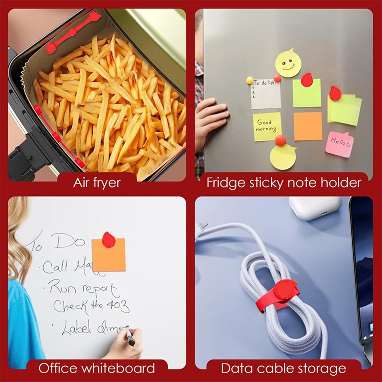 Air Fryer Magnets Silicone Buckle for Parchment Paper Liners, High-Temp Resistant Air Fryer Accessories, Safely Lock Paper from Heating Element or Covering Food, Prevent Burning (Red)