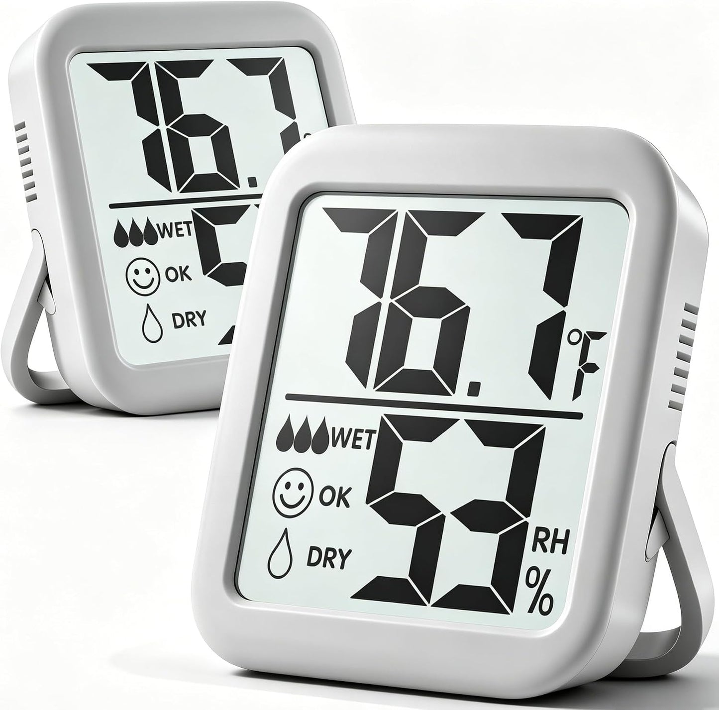 2 Pack Room Thermometer Indoor Hygrometer | Monitor Temperature & Humidity, Accurate, Fast Read, Easy To View, Magnetic/Kickstand/Hanging, ℉/℃, w/ Battery, Compact