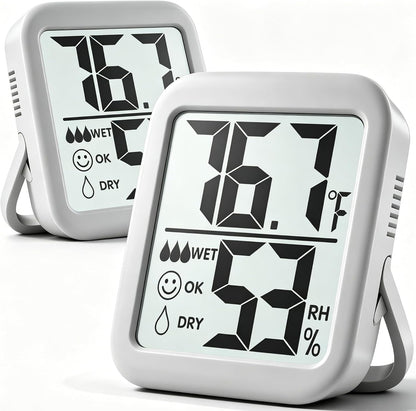 2 Pack Room Thermometer Indoor Hygrometer | Monitor Temperature & Humidity, Accurate, Fast Read, Easy To View, Magnetic/Kickstand/Hanging, ℉/℃, w/ Battery, Compact