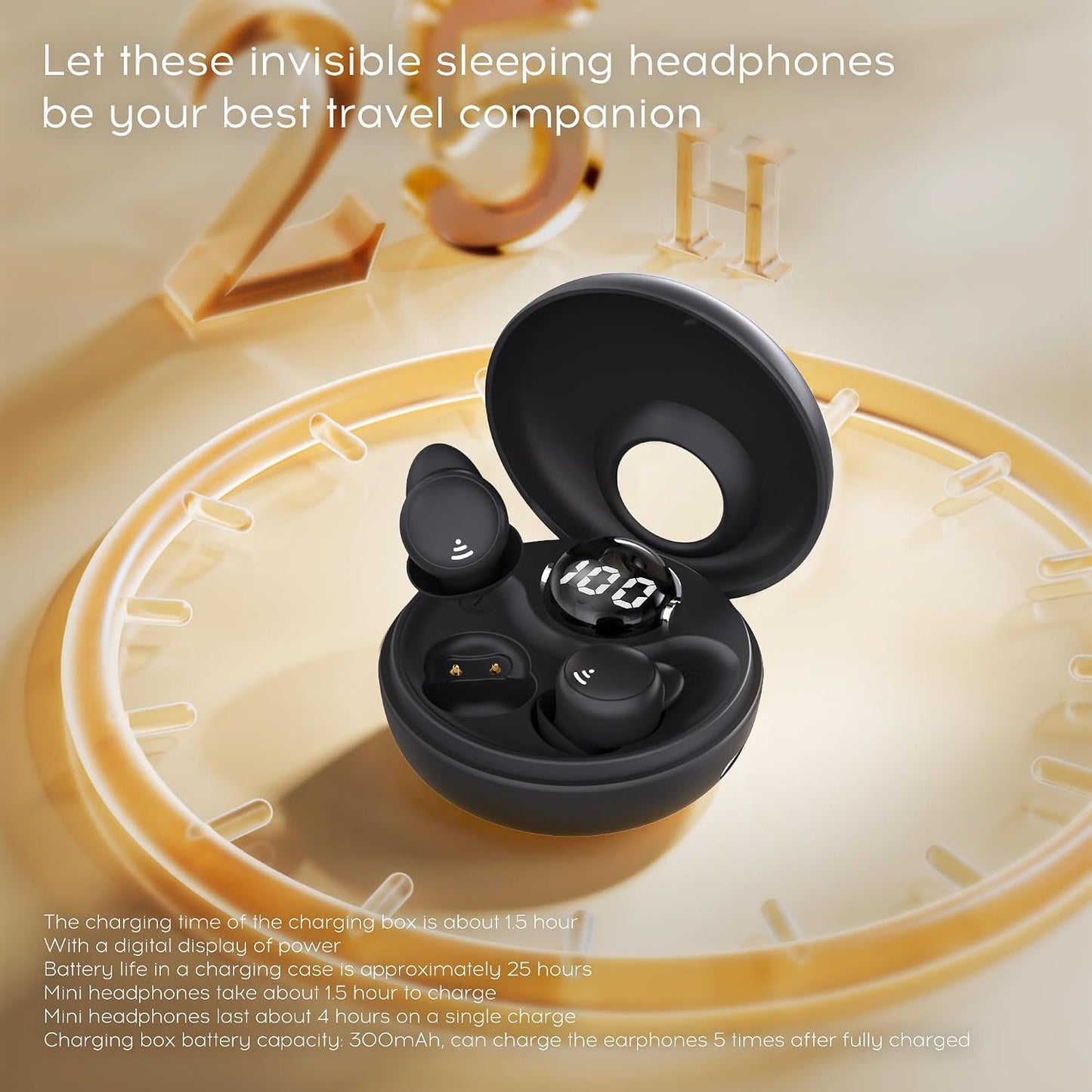 Sleep earplugs for Side Sleepers, Mini Invisible Wireless Bluetooth 5.3 Micro Sleep Noise Cancelling Headphones, Invisible earplugs for Small Ears Sleep, Exercise, Work, Hiking（Black）