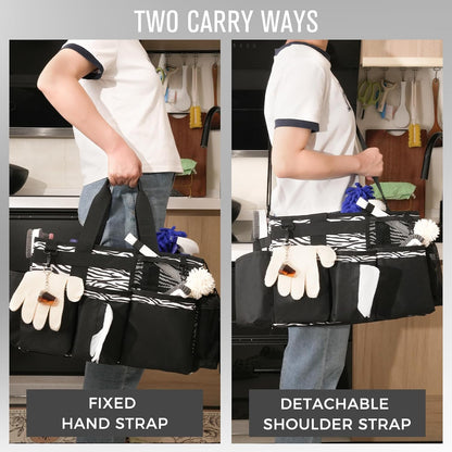 SCAVATA Wearable Cleaning Caddy, Cleaning Caddy Supplies Organizer with Handle & Shoulder Straps for Housekeepers, Under Sink & Car Cleaning Tool Organizers Bag with 4 Foldable Divider (NavyBlue)