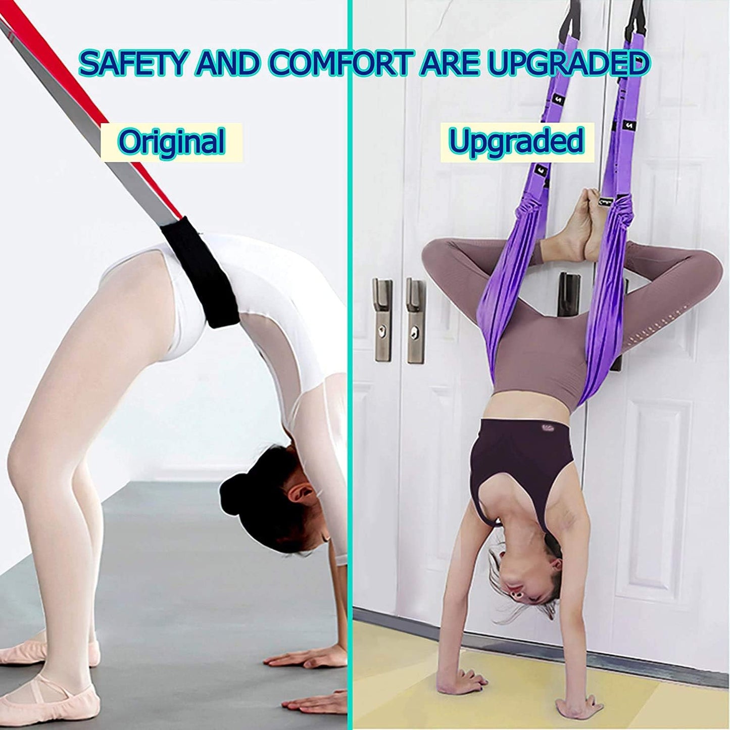 Yoga Stretching Strap, Adjustable Leg Stretcher Waist Back Stretch Band with Door Anchor, Flexibility Backbend Trainer for Aerial Yoga, Pilates, Ballet, Dance