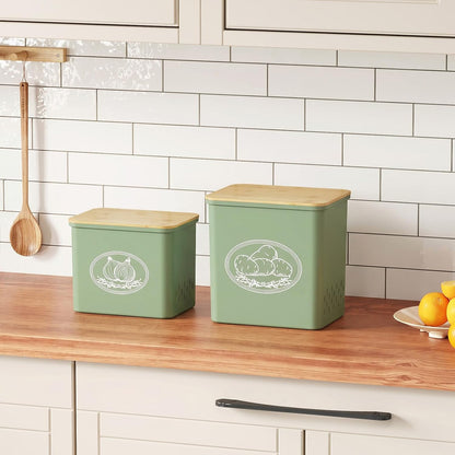 Lifewit Plastic Potato and Onion Storage Bin Box, Set of 3, White | Stackable Garlic Keeper, Vegetable Container Box, Aerating Holes & Lid for Pantry Countertop