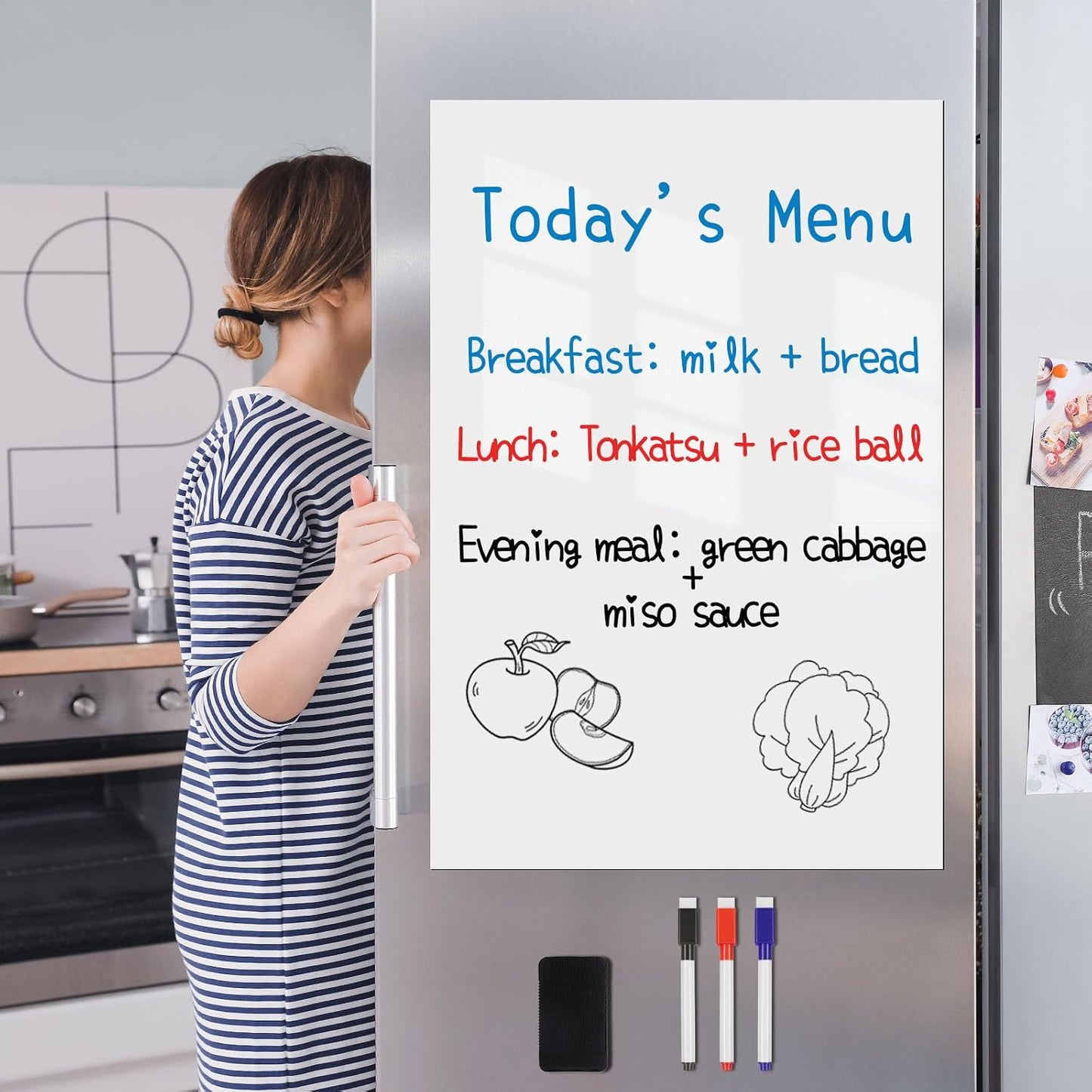 Magnetic Whiteboard for Fridge 2-Pack: Two Zones for Family Plans | Help Organize Grocery Lists & Kitchen Notes - 2 Small 12" x 8" Dry Erase Board Sheets for Refrigerator, Strong Magnet Backing