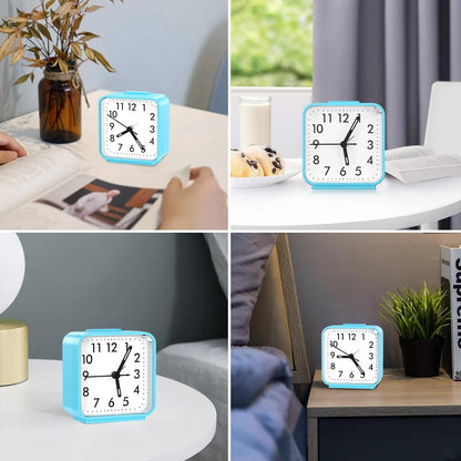 Analog Alarm Clock, Bedside Clocks Battery Powered, Silent Non Ticking Travel Clock with Night Light, Snooze, Easy Set, Clock for Heavy Sleepers Kids Elder Travel Bedroom Office, Pink