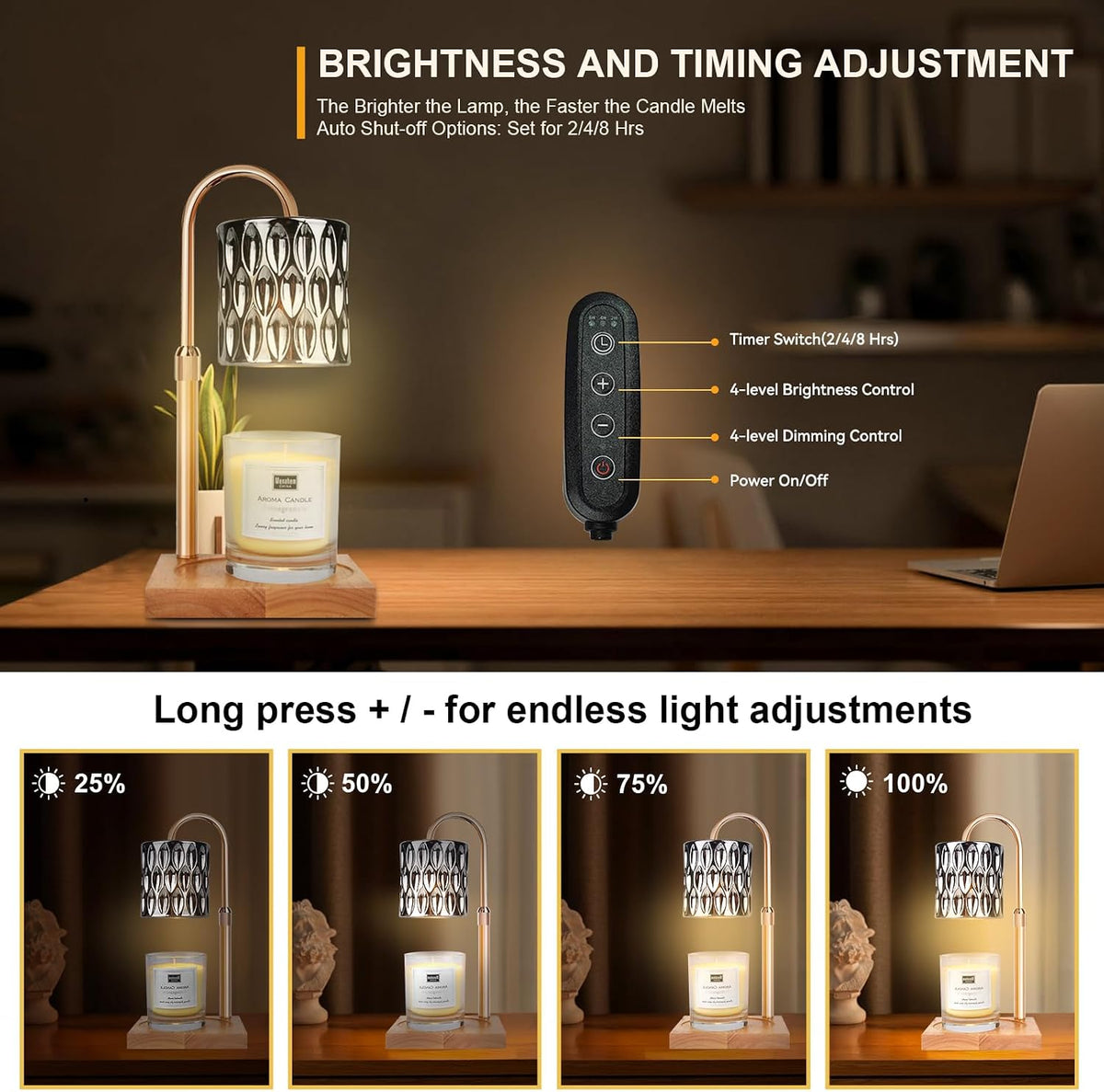 Candle Warmer Lamp with 3 Bulbs, Adjustable Height Dimmable Candle Warmer with Timer, Candle Lamp with Charming Gift Box Ribbon,Birthday Gifts for Women Mom, House Warming Gifts New Home Decor