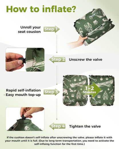 ATEPA Inflatable Seat Cushion | 2" & 2.5" foam core seat pad, Self inflating, Compact, Stadium, Airplane, Travel, Camping, Hiking, Sports events