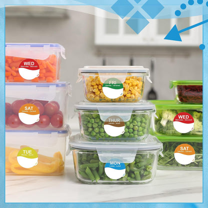Sayglossy 7000 Pcs Day of Week Label Food Label Monday Through Sunday Management Inventory Sticker Removable Weekly Self Adhesive Date Dot Sticker for Restaurant Kitchen Container (Square)