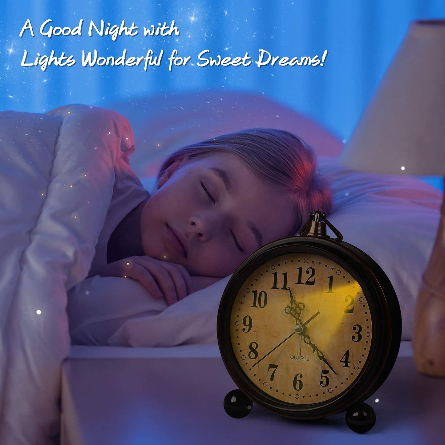 RODH Battery Alarm Clock,Vintage Retro Alarm Clock with Night Light，Hangable,Super Silent, Non Ticking Analog Small Table Clock for Bedroom,Bedside, Desk,Shelf