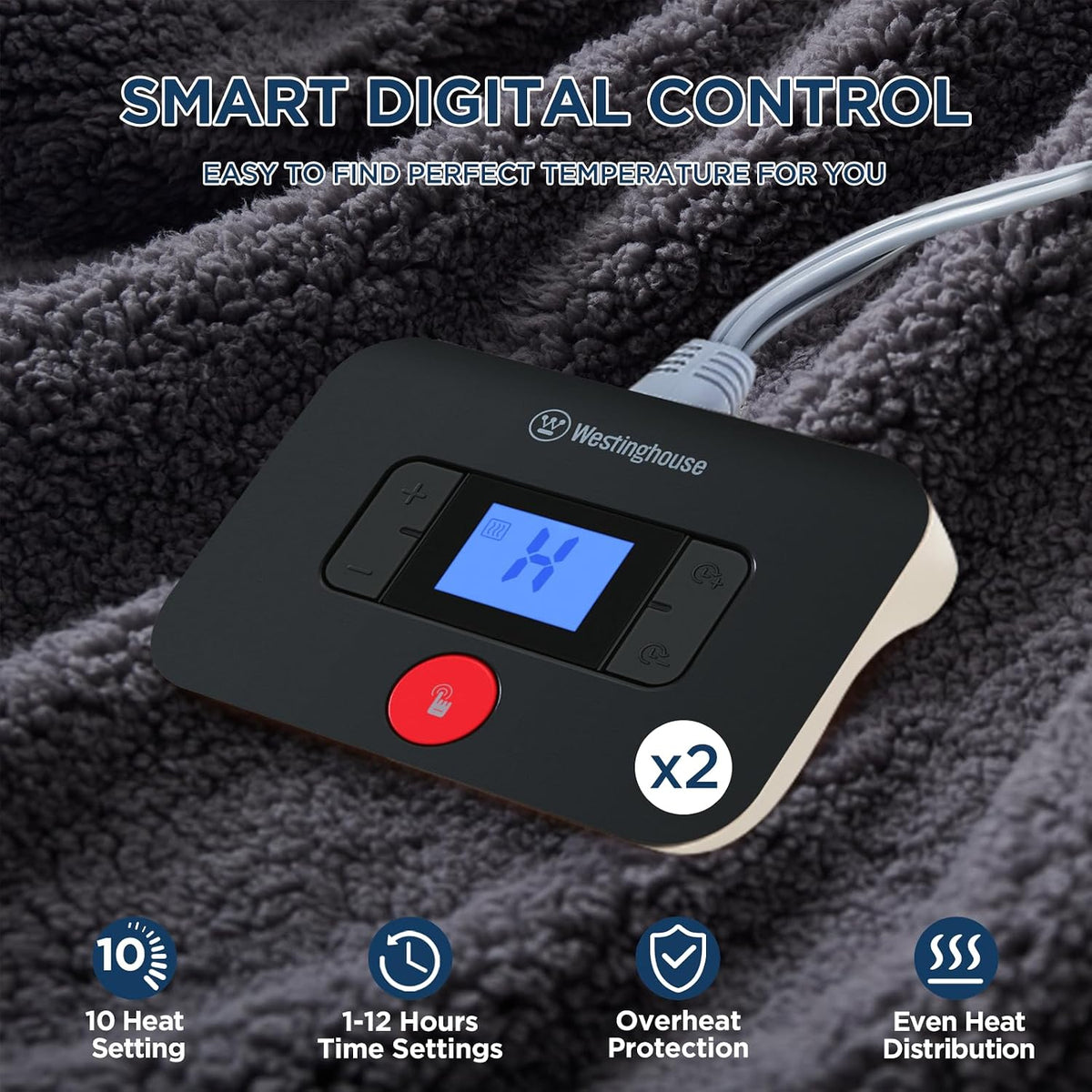 Westinghouse Electric Blanket Heated Throw, 6 Heat Settings, Grey