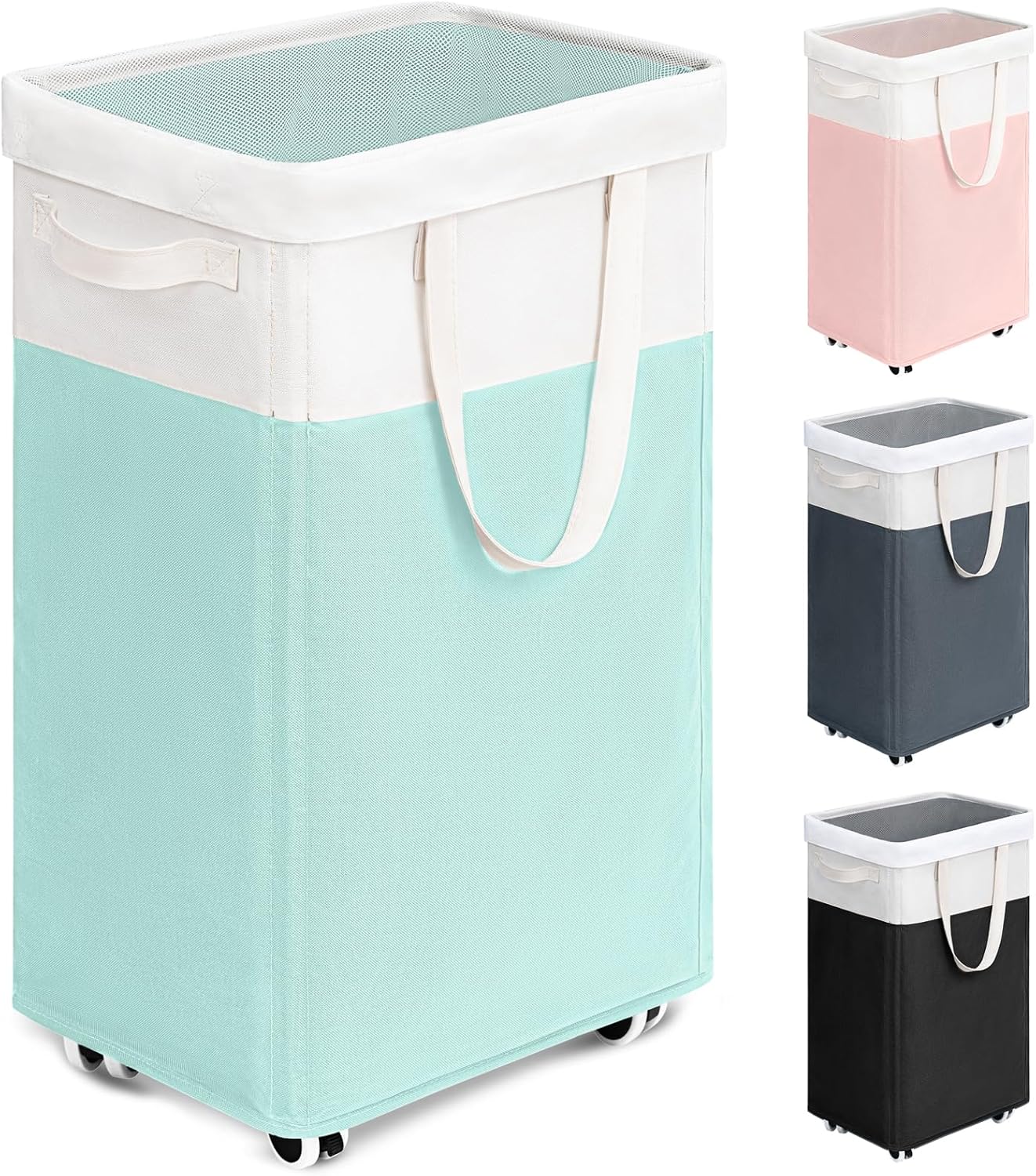 Goodpick 75L Laundry Basket with Wheels & Removable Wash Bag for Dorm | Rolling Laundry Basket with Handles for Dirty Clothes, Fodable Hamper for Laundry Room, Dorm Room Essentials, Grey