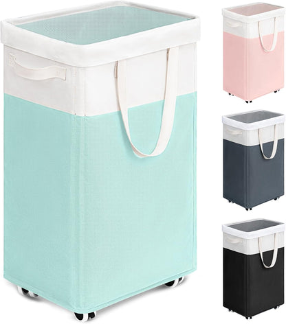 Goodpick 75L Laundry Basket with Wheels & Removable Wash Bag for Dorm | Rolling Laundry Basket with Handles for Dirty Clothes, Fodable Hamper for Laundry Room, Dorm Room Essentials, Grey
