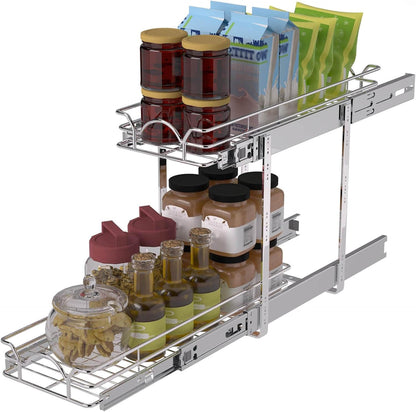 OCG Pull Out Cabinet Organizer (15" W x 21" D), Pull out Drawers, Cabinet Pull Out Shelves for Base Cabinet Organization in Kitchen Bathroom Pantry, Bottom Mount, Chrome Finish