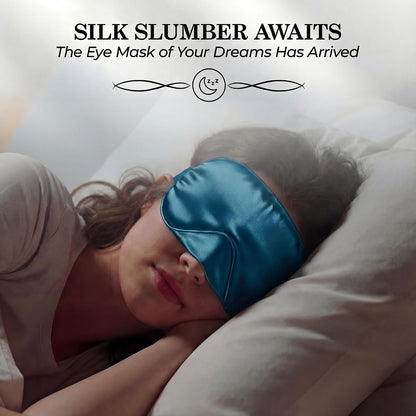 SLEEP SANCTUARY 100% Pure Mulberry Silk Sleep Mask - 22 Momme Light Blocking 3D Contour Silk Eye Mask for Sleeping - Secure Fit for Side Sleepers, Women & Men - Cloud Soft (Misty Blue)