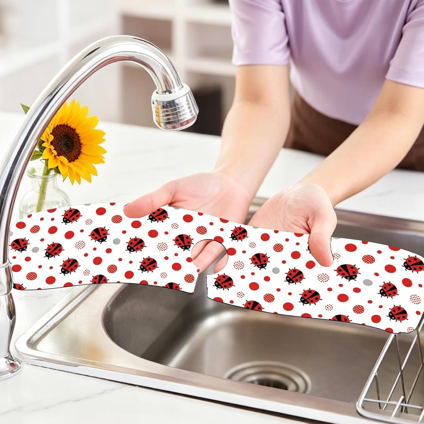 2Pcs Peonies Kitchen Sink Splash Guard Faucet Mat Vintage Florals Faucet Mat For Bathroom Kitchen 5.5x23.6In