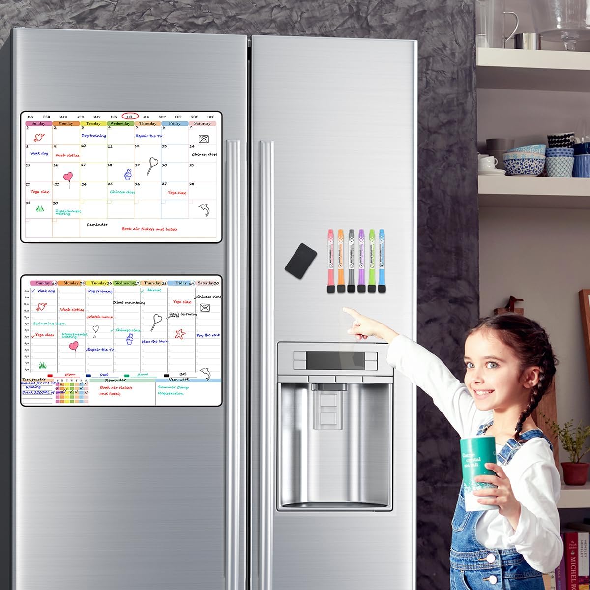 POPRUN Dry Erase Weekly Calendar Whiteboard, Magnetic Hourly Schedule Board | 16.9 x 11" Weekly Planner for Fridge, Time Slots, Family Daily Planning for Refrigerator, Homeschool, Work