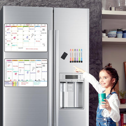 POPRUN Dry Erase Weekly Calendar Whiteboard, Magnetic Hourly Schedule Board | 16.9 x 11" Weekly Planner for Fridge, Time Slots, Family Daily Planning for Refrigerator, Homeschool, Work