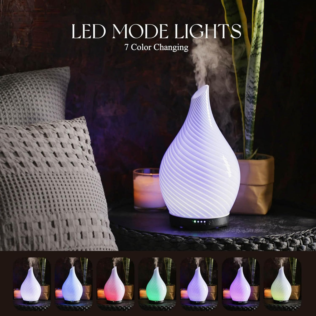 Porseme Essential Oil Diffuser 280ml Handmade Glass Diffuser 7H Runtime | Elegant Handmade Glass Aroma Diffuser with 7-color LEDs, Quiet Aromatherapy and Safe Auto Shut-off, Perfect for Gifts