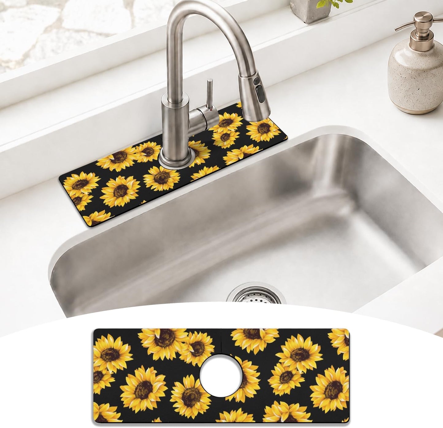 Light Brown White Checkered Kitchen Sink Splash Guard Faucet Mat,Faucet Non-Slip Absorbent Mat,Farmhouse Sink Splash Guard Behind Faucet for Kitchen Bathroom, 15"x5.5"