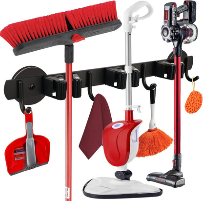 ULIBERMAGNET Magnetic Mop Broom Holder,Heavy Duty Movable Magnetic Broom Holder Rack,Anti-slip Wall Mounted Utility Storage Mop Shovel Gripper Hanger for Garage, Kitchen, Laundry, Garden(2 Pack/Black)