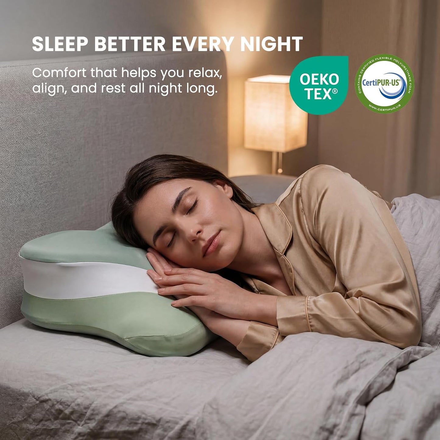 Sweetcrispy Cervical Pillow for Neck and Shoulder - Ergonomic Memory Foam Pillows, Contour Side Sleeper for Adults, Cooling Orthopedic Neck Support for Back Stomach Sleepers, White