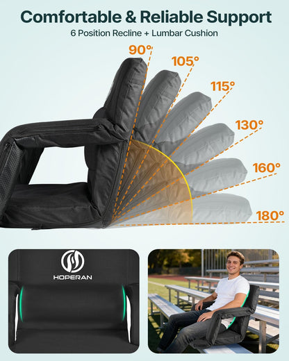 HOPERAN Massage Heated Stadium Seats for Bleachers, Dual Control, Portable | Back Massage, Seat Heated (Battery Not Included), Lumbar Pillow, 6 Recliner, Soft Cushion, Anti-Slip Stability, Side Pockets