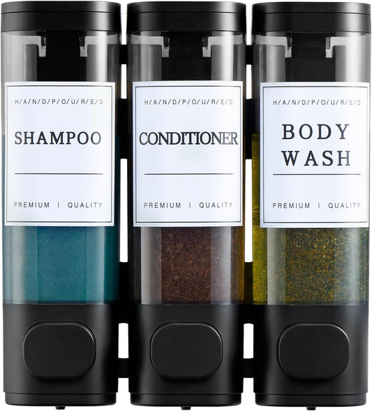 Shampoo and Conditioner Dispenser,Shower Soap Dispenser 3 Chamber No Drill Wall-Mounted Shampoo Dispenser for Shower Wall Mounted Shower Dispenser for Bathroom Hotel Large Capacity, Clear Bright