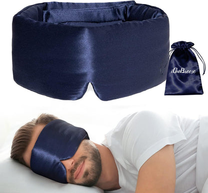 100% Natural Silk Eye Mask for Women Men, Soft Pressureless Cooling Blackout Eye Covers for Sleeping, Large Size Sleep Mask fits All Heads Adjustable, 1PC, Black