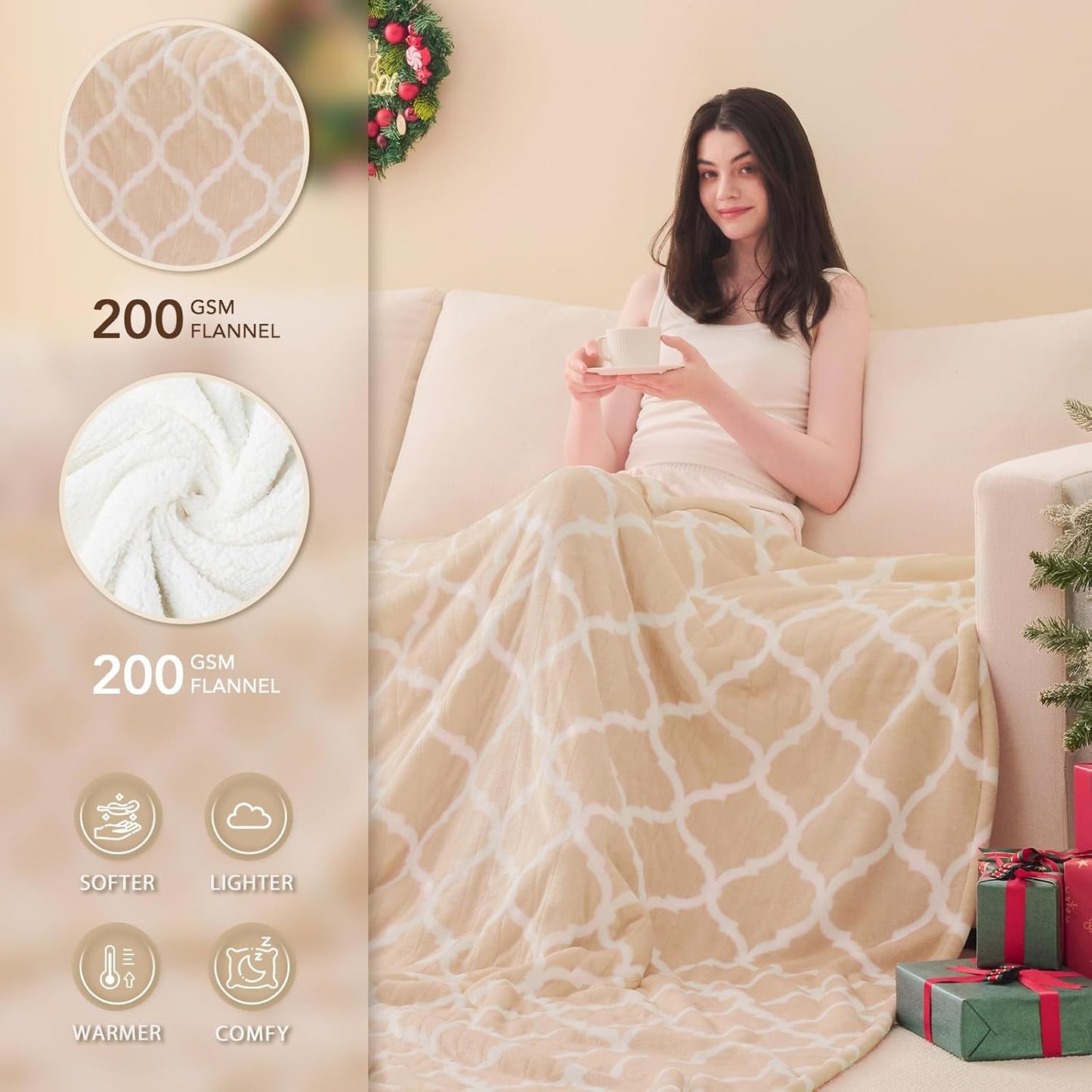 Homemate Heated Blanket Electric Throw - 50“x60“ Heating Blanket with 10 Fast Heat Levels 8 Hours Auto Off Soft Cozy Flannel Over-Heated Protection ETL Certification Keep Warming in Home | Throw with 10 Fast Heat Levels 8 Hours Auto Off Over-Heated