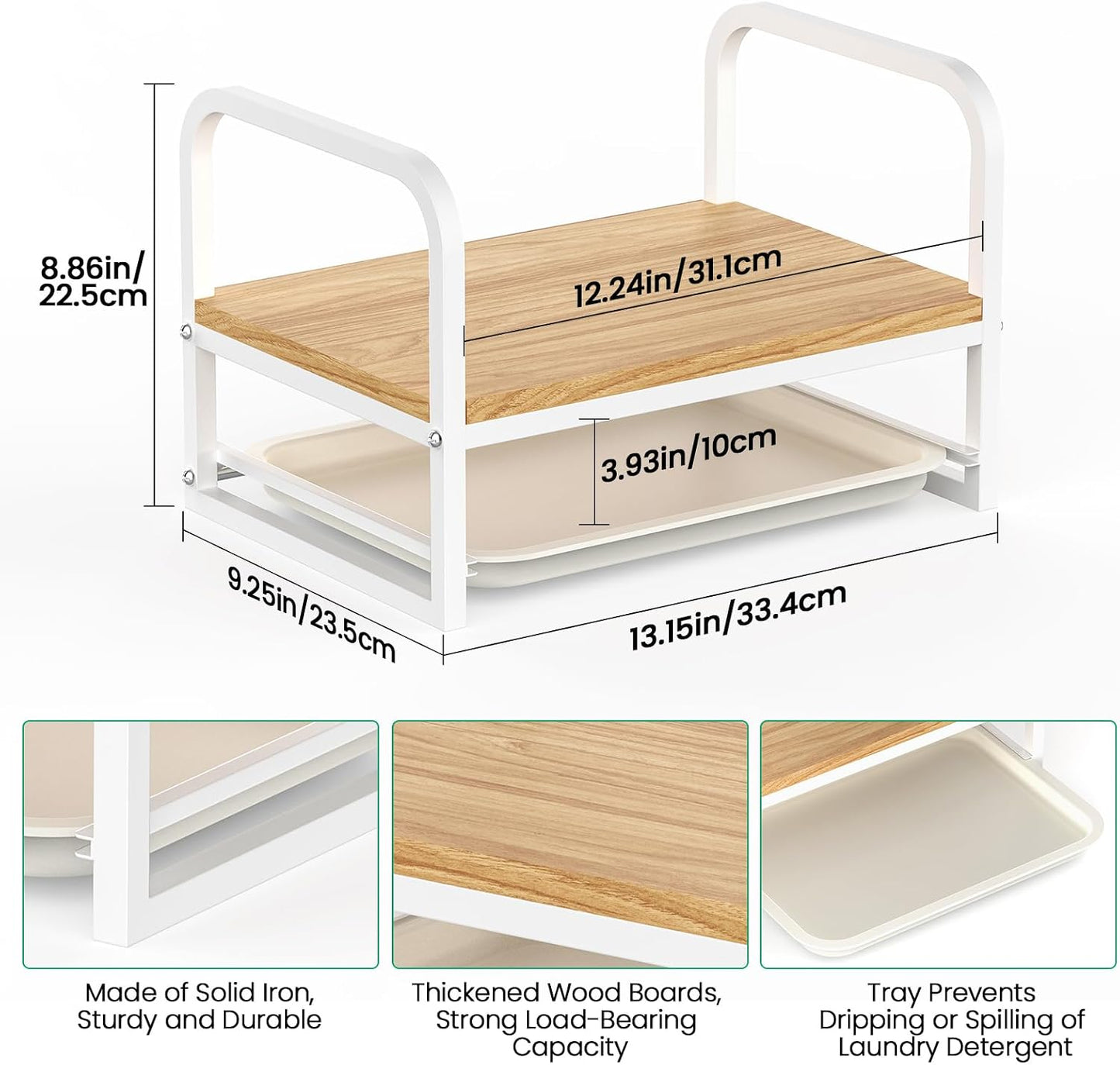 Laundry Detergent Holder Stand, Liquid Detergent Dispenser Shelf Organizer with Cleanable Drip Tray, Liquid Holder Stand Catcher for Laundry Room Organization and Storage (Flat-BlackWhite)
