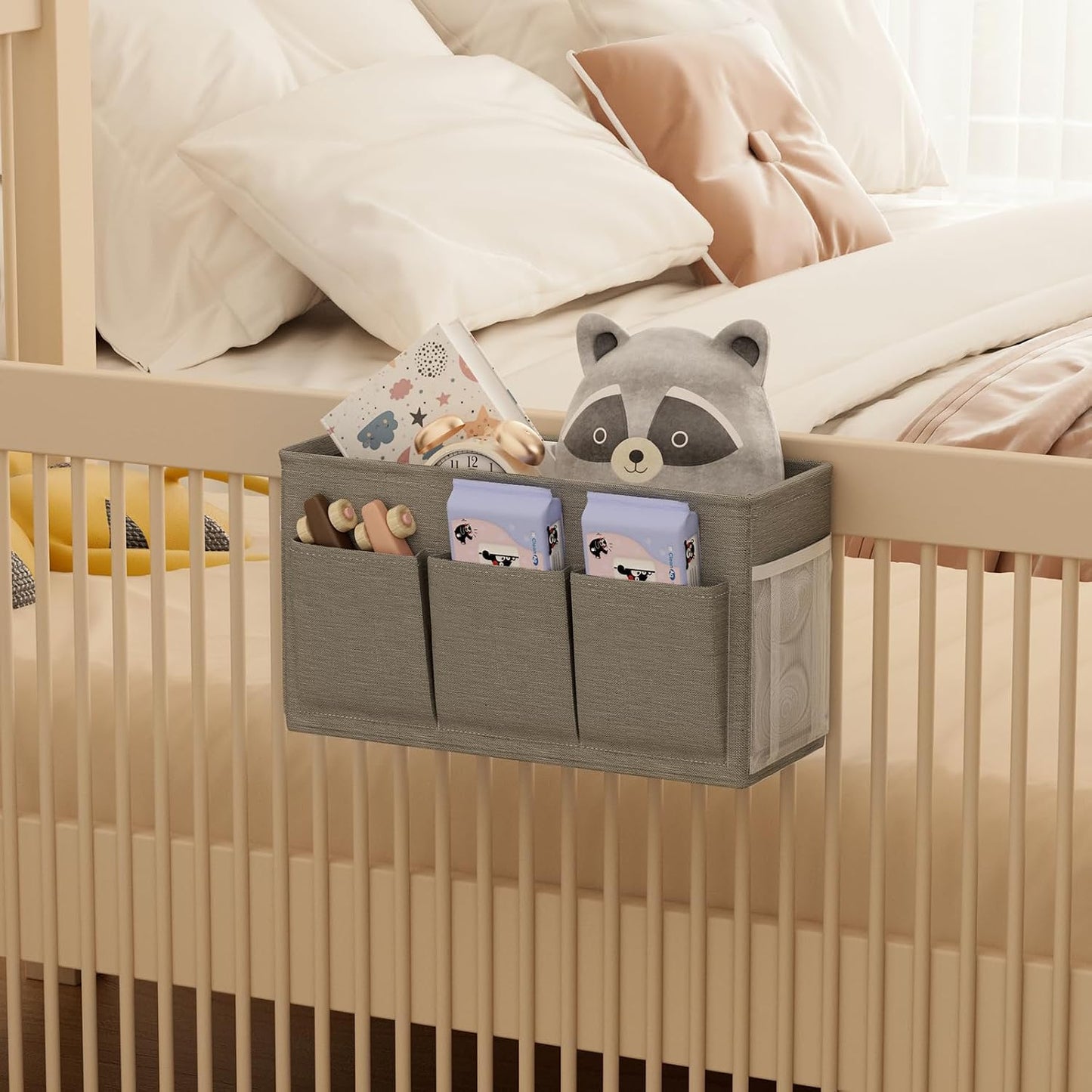 Bedside Caddy Bedside Storage Hanging Organizer for Bunk Dorm Bed Rail | Bed Caddy with Hooks, Top Bunks and Dorm Essentials for Water, Tissues, Tablets, Books, Phones, Remotes and Other Necessories