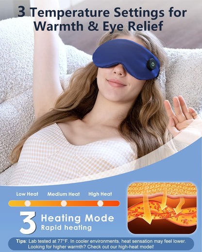 Aurorcness Heated Eye Mask for Dry Eyes – Cordless Warm Eye Compress, 100% Mulberry Silk Sleep Mask with Graphene Heating, 3 Heat Levels and Auto Shut-Off, Rechargeable & Washable