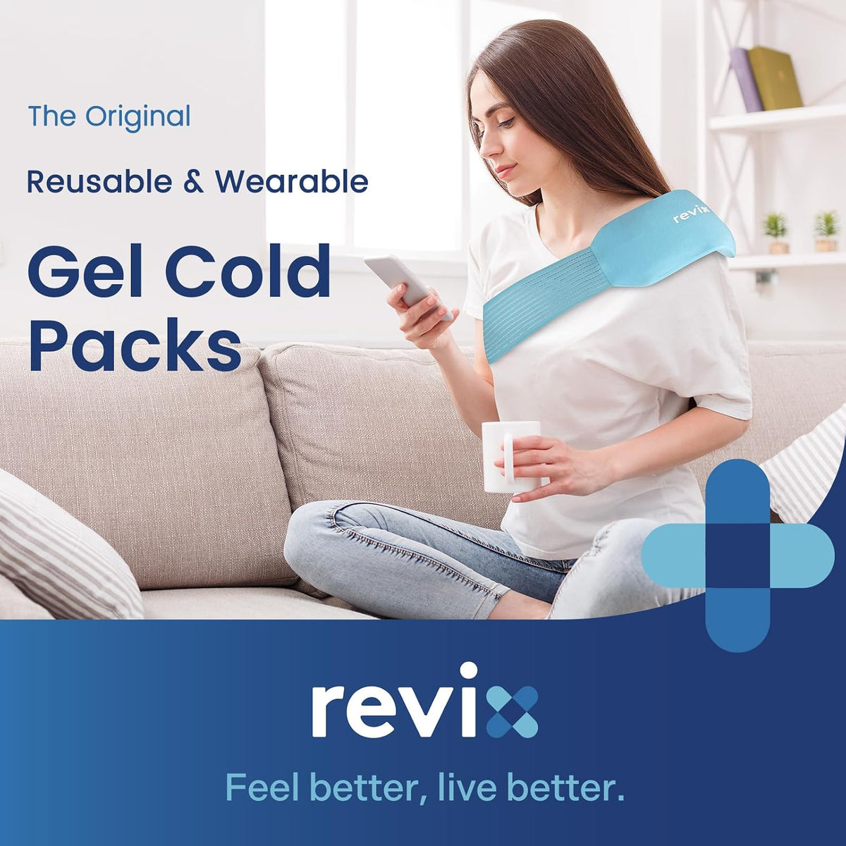 REVIX Ice Pack for Injuries Reusable, 2-Pack Hot & Cold Gel Wrap with Strap