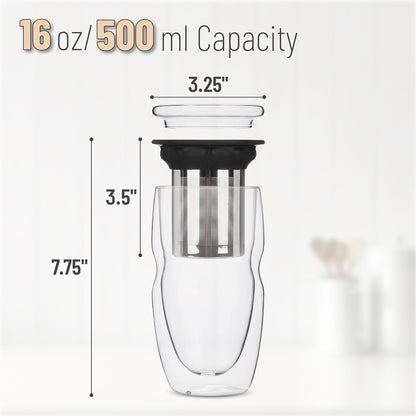 BTaT- Double Wall Glass Tea Cup With Stainless Steel Infuser and Lid, 16 oz, Borosilicate Glass Tea Mug Infuser, Gifts for Tea Lovers